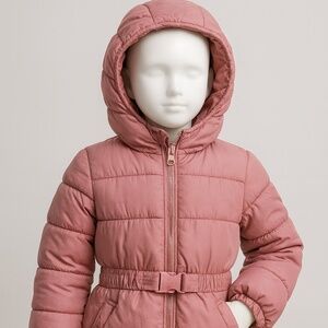 Girls’ Mauve Puffer Jacket with Belt & Hood – Size 10 girls